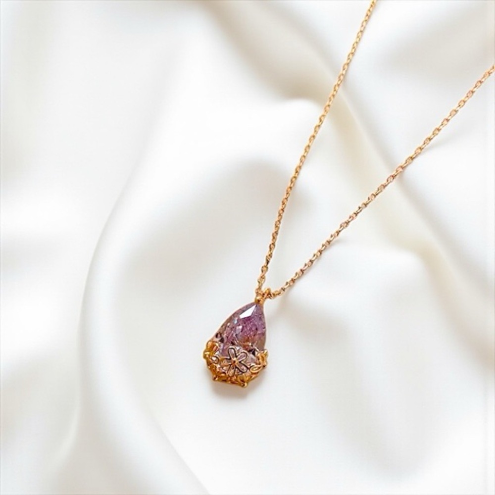 BOUTIQUE Lavender Purple Teardrop Gem & Faux Gold Chain Pendant Necklace - 18”